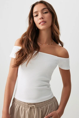 Ardene Ribbed Off Shoulder Top in | Size | Cotton/Elastane