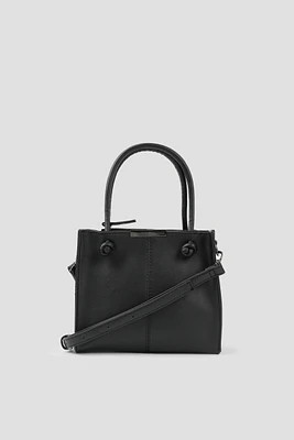 Ardene Knotted Handle Tote Bag in Black | Faux Leather/Polyester