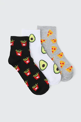 Ardene 3-Pack Food Print Demi Crew Socks | Polyester/Spandex