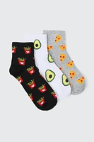 Ardene 3-Pack Food Print Demi Crew Socks | Polyester/Spandex
