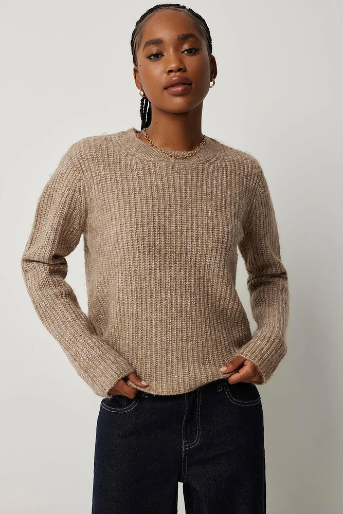 Ardene Classic crew Neck Sweater in Beige | Size Large | Polyester