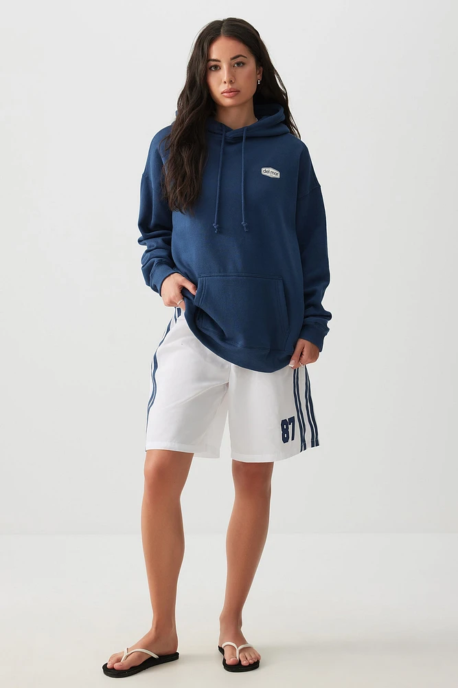 Ardene Graphic Oversized Hoodie in Dark Blue | Size | Polyester/Cotton | Fleece-Lined