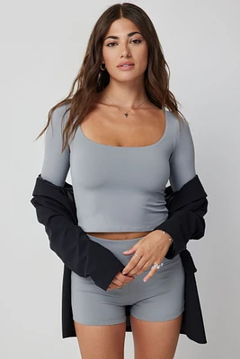Ardene Contour Long Sleeve Crop T-Shirt in Grey | Size | Elastane/Polyamide