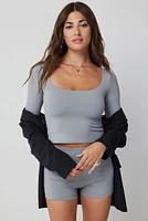 Ardene Contour Long Sleeve Crop T-Shirt in Grey | Size | Elastane/Polyamide