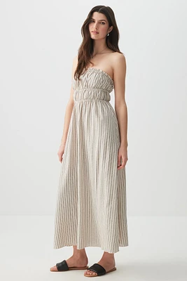 Ardene Striped Linen Blend Tube Dress in Beige | Size | Cotton/Viscose