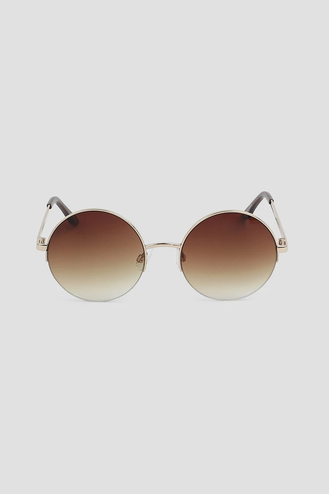 Ardene Metal Round Sunglasses in Gold