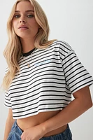 Ardene Striped Crop Boxy T-Shirt in | Size | 100% Cotton