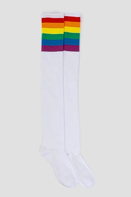 Ardene Multicolored Stripe Over The Knee Socks | Polyester/Spandex