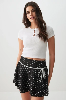 Ardene Crop Rib T-Shirt with Bows in | Size | Polyester/Cotton/Elastane