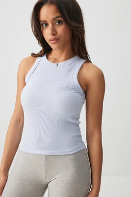 Ardene Basic Rib High Neck Tank Top in Light Blue | Size | Cotton/Elastane