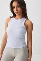 Ardene Basic Rib High Neck Tank Top in Light Blue | Size | Cotton/Elastane