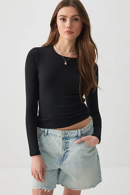 Ardene Long Sleeve Crew Neck T-Shirt in Black | Size | Cotton/Elastane