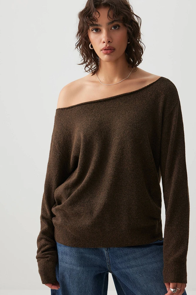 Ardene Oversized Off Shoulder Sweater in | Size Small | Polyester/Nylon/Spandex