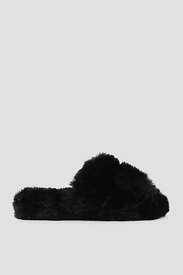 Ardene Puff Fluffy Slippers in Black | Size | Polyester | Eco-Conscious