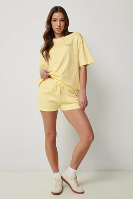 Ardene MADESOFT Fleece Sweatshorts in Banana Cream | Size Large | Polyester/Cotton | Eco-Conscious