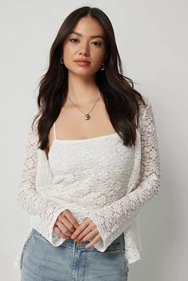 Ardene Crop Lace Tank in White | Size XL | Polyester/Cotton/Elastane