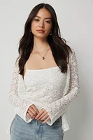 Ardene Crop Lace Tank in White | Size XL | Polyester/Cotton/Elastane