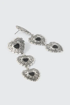 Ardene Vintage Heart Drop Earrings in Silver | Stainless Steel