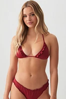 Ardene Ruffle Triangle Bikini Top in Burgundy | Size | Polyester/Nylon/Elastane | Microfiber
