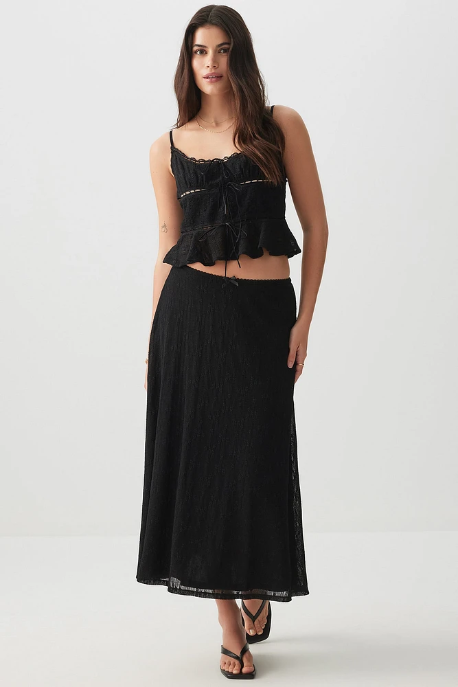 Ardene Textured Mesh Long Flowy Skirt in Black | Size | Polyester/Nylon/Elastane