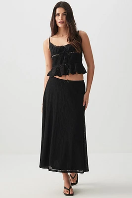 Ardene Textured Mesh Long Flowy Skirt in Black | Size | Polyester/Nylon/Elastane