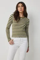 Ardene Cropped Long Sleeve T-Shirt in Medium Green | Size | Nylon/Elastane