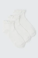 Ardene 3-Pack Demi Crew Socks with Frills in White | Polyester/Spandex