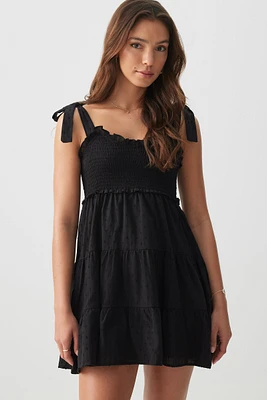 Ardene Tie-Strap Tiered Mini Dress in | Size | 100% Cotton/Polyester