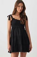 Ardene Tie-Strap Tiered Mini Dress in Black | Size | 100% Cotton/Polyester