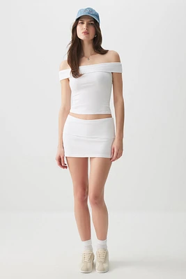 Ardene Foldover Skort in White | Size Small | Spandex/Cotton