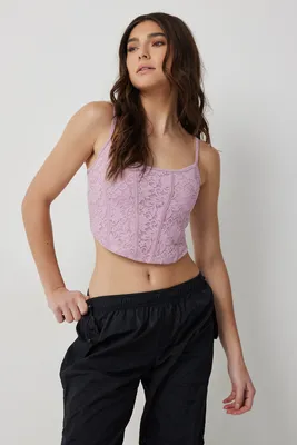 Ardene Lace Bustier Tank in Light Pink | Size Small | Polyester/Elastane