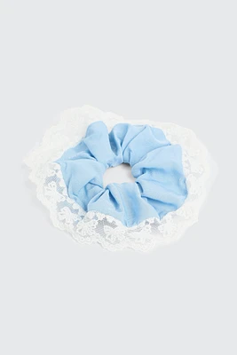 Ardene XL Lace Trim Scrunchie in Light Blue