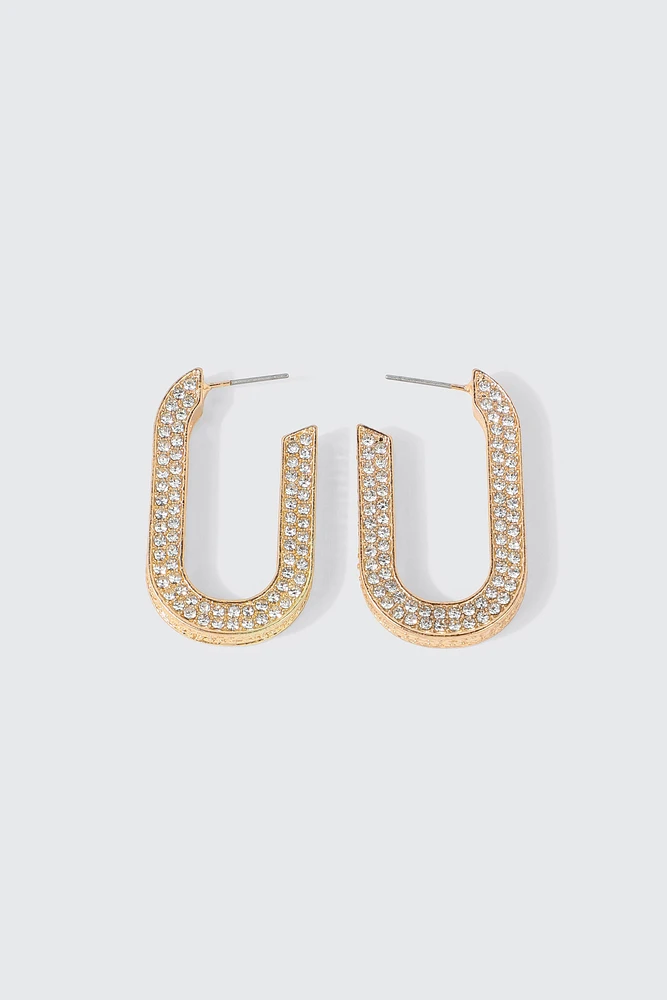 Ardene Embellished Rectangular Hoop Earrings in Gold | Stainless Steel