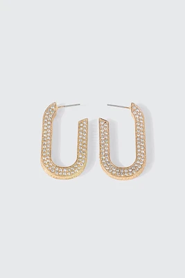 Ardene Embellished Rectangular Hoop Earrings in Gold | Stainless Steel