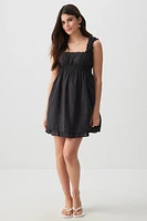 Ardene Eyelet Babydoll Mini Dress in Dark Grey | Size | 100% Cotton