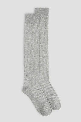 Ardene Ribbed Over-the-Knee Socks in Light Grey | Polyester/Spandex
