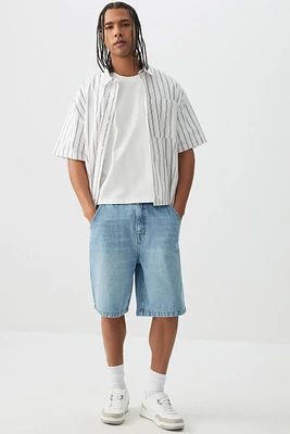 Ardene Man Baggy Denim Shorts For Men in Light Blue | Size 34 | Cotton | Eco-Conscious
