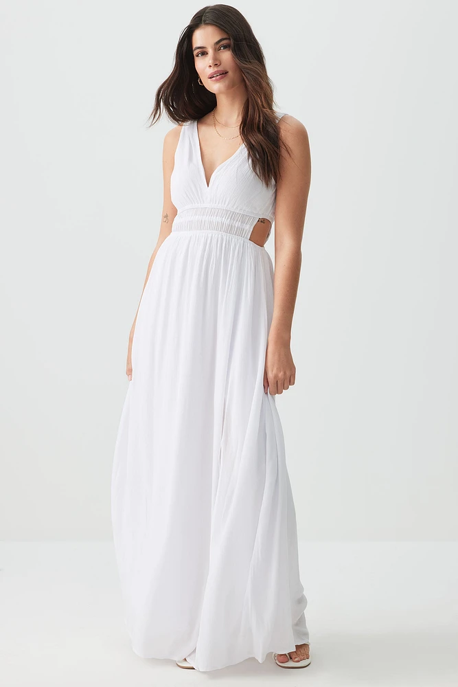 Ardene Maxi Dress with Side Cutouts in White | Size | Rayon