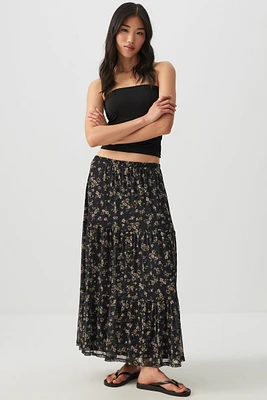 Ardene Printed Tiered Maxi Skirt in | Size | Polyester/Spandex