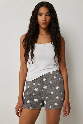 Ardene Printed Plush PJ Boxers in Dark Grey | Size XS | 100% Recycled Polyester | Eco-Conscious