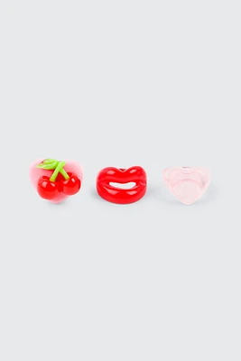 Ardene 3-Pack Lip & Fruit Rings in Red | Size