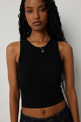 Ardene Basic High Neck Seamless Crop Tank in | Size Small | Nylon/Elastane
