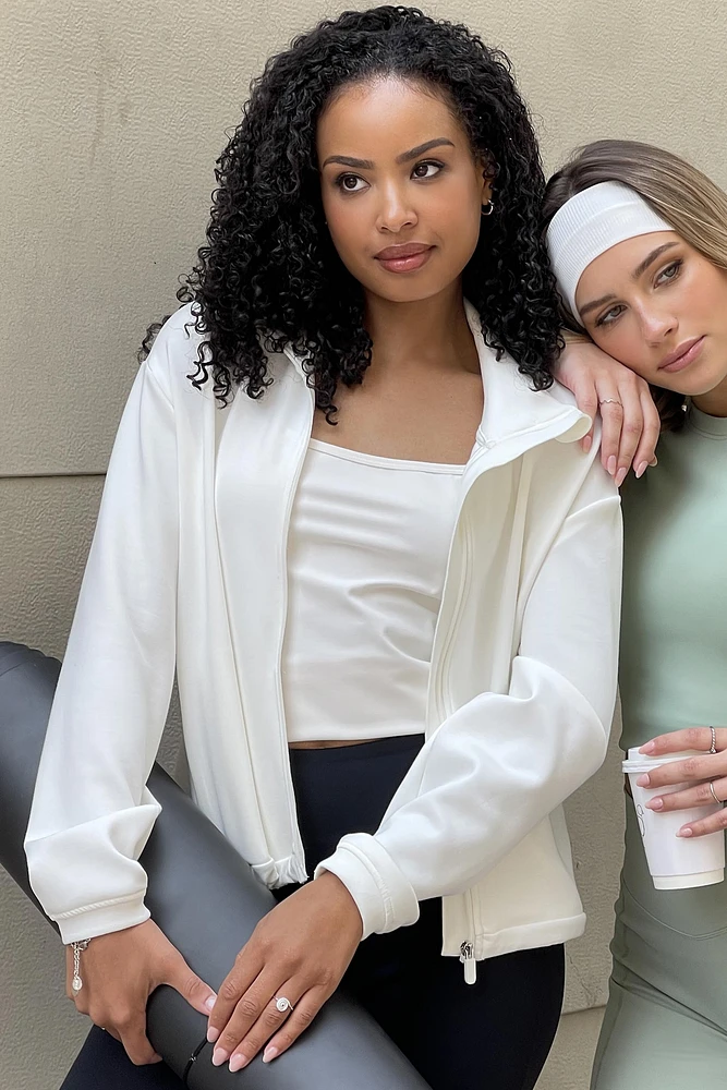 Ardene Scuba Jacket in White | Size | Polyester/Spandex/Viscose | Eco-Conscious