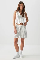 Ardene Striped Linen Blend Pleated Shorts in White | Size | Rayon/Cotton