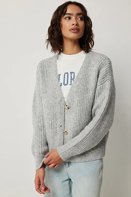 Ardene V-Neck Cardigan in Light Grey | Size Large | Polyester/Nylon | Eco-Conscious