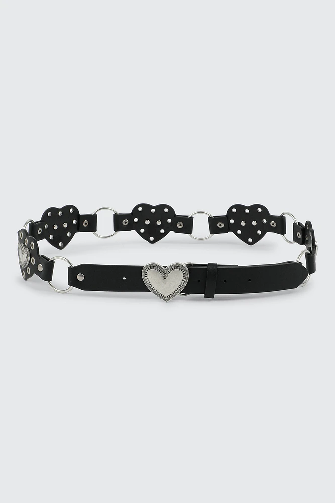 Ardene Western Inspired O-Ring Heart Belt in Black | Size Small | Faux Leather