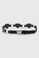 Ardene Western Inspired O-Ring Heart Belt in Black | Size Small | Faux Leather
