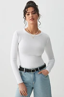 Ardene Long Sleeve Crew Neck T-Shirt in White | Size | Cotton/Elastane