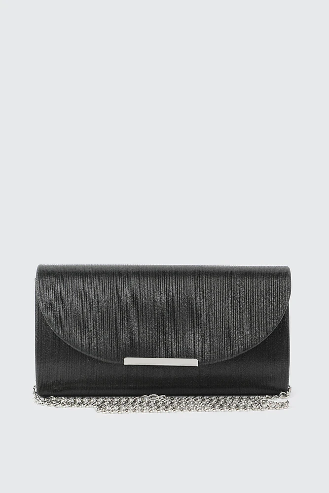 Ardene Shiny Envelope Clutch in Black | Polyester