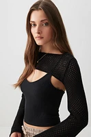 Ardene Open Stitch Shrug Sweater in Black | Size | 100% Cotton